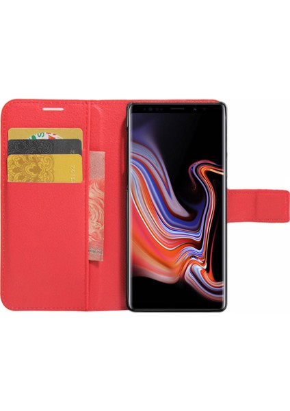 Cüzdanlı Deri Samsung Galaxy Note 9 Kılıf Kırmızı