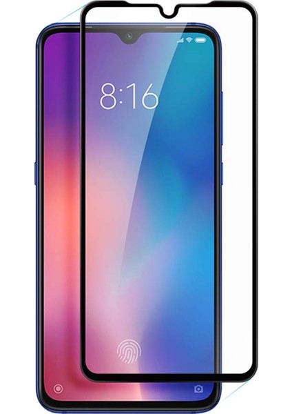 Xiaomi Mi 9 Tam Kaplayan Temperli Cam Ekran Koruyucu Siyah