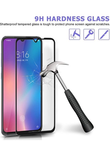 Xiaomi Mi 9 Tam Kaplayan Temperli Cam Ekran Koruyucu Siyah