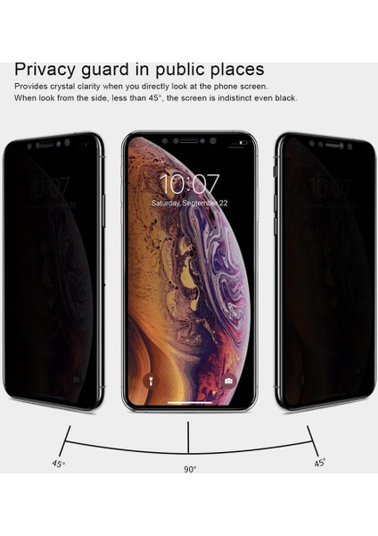 Apple iPhone XS Max Privacy 5D Gizlilik Filtreli Cam Ekran Koruyucu Siyah