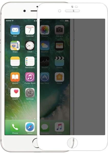 Apple iPhone 7 Plus Privacy 5D Gizlilik Filtreli Cam Ekran Koruyucu Beyaz