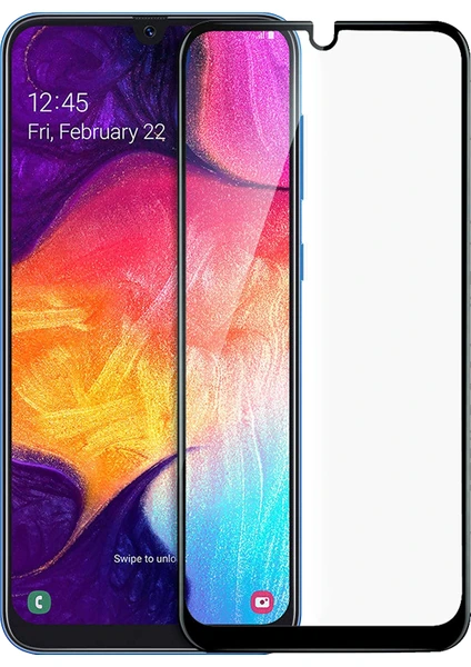 Samsung Galaxy A50 Tam Kaplayan Temperli Cam Ekran Koruyucu Siyah