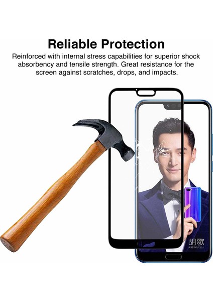 Huawei Honor 10 Tam Kaplayan Temperli Cam Ekran Koruyucu Siyah
