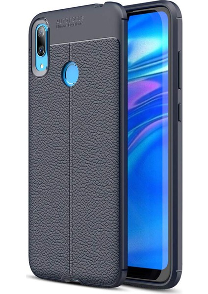 Huawei Y7 2019 Kılıf Deri Dokulu Silikon Lacivert