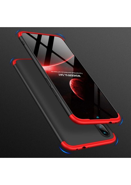 Xiaomi Redmi Note 7 Kılıf Double Dip 360 Protective Siyah Kırmızı