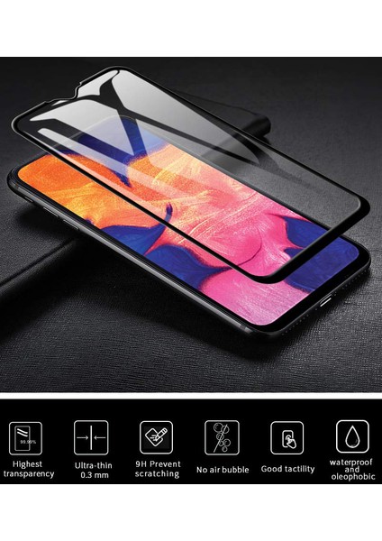 Samsung Galaxy A10 Tam Kaplayan Temperli Cam Ekran Koruyucu Siyah