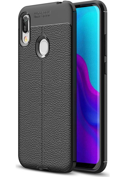 Huawei Y6 2019 Kılıf Deri Dokulu Silikon Siyah