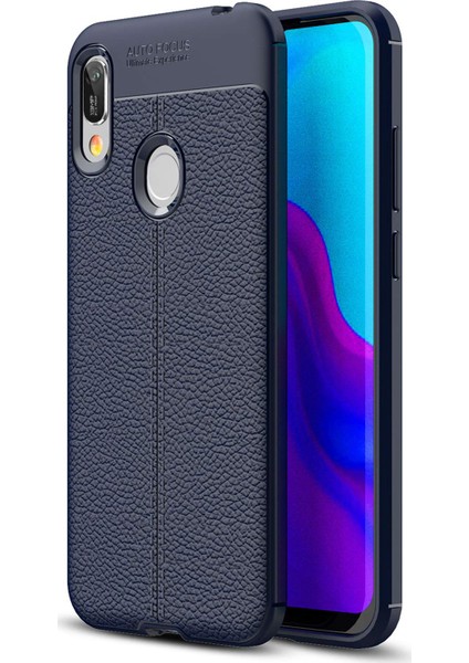 Huawei Y6 2019 Kılıf Deri Dokulu Silikon Lacivert