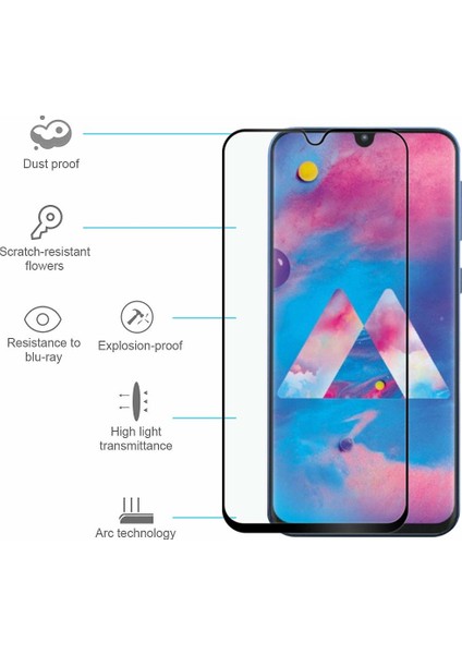 Samsung Galaxy M30 Tam Kaplayan Temperli Cam Ekran Koruyucu Siyah