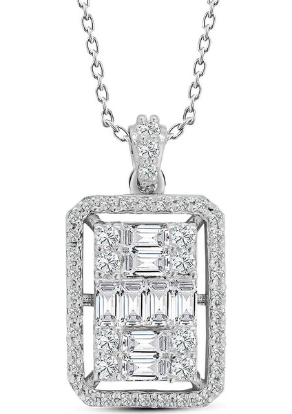 Modern Tasarım 0.55 Ct Baget Kare Tektaş Kolye