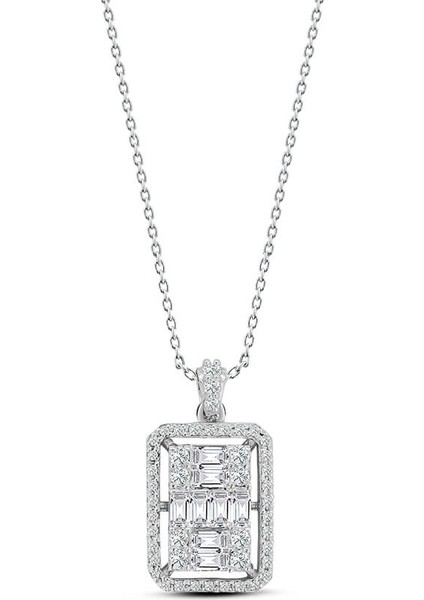 Modern Tasarım 0.55 Ct Baget Kare Tektaş Kolye