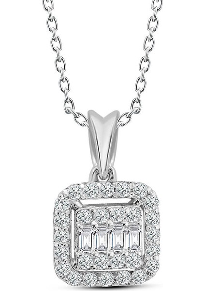 Modern 0.25 Ct Tasarım Baget Kare Tektaş Kolye