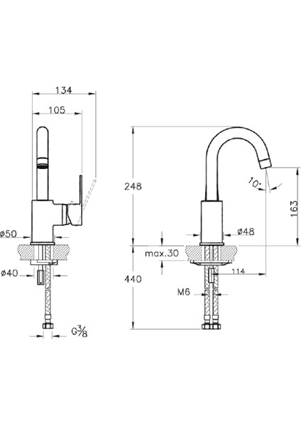 Squa Lavabo Bataryası Yuksek Doner Borulu A42588