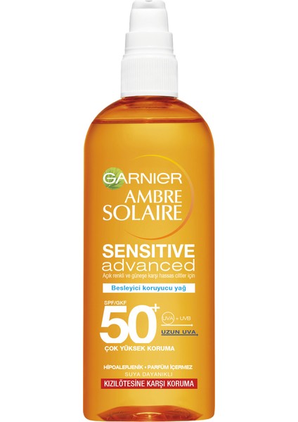 Garnier Ambre Solaire Sensitive Advanced Besleyici Koruyucu Yağ IP50+ 150ML