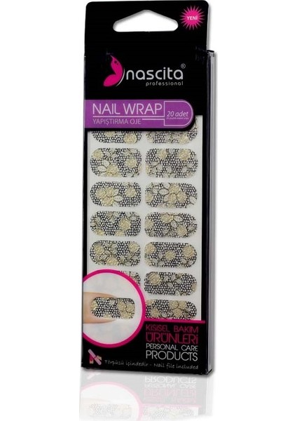 20LI Siyah Altın Çiçekli Yapıştırma Oje