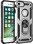 iPhone 8 Kılıf Shockproof Standlı Yüzük Tutuculu Mega Case Gümüş + Temperli Ekran Koruma 1