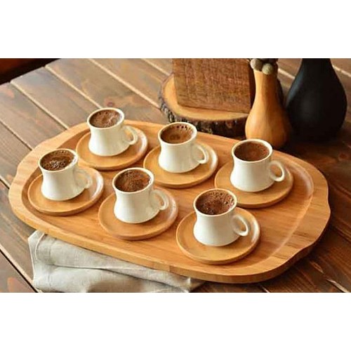 Bambu Tabaklı 6�lı Kahve Fincan Seti Takımı 12 Parça Fiyatı