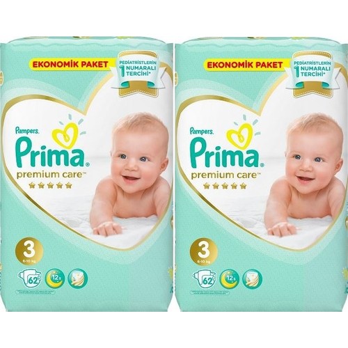 Prima Premium Care Bebek Bezi 3 Numara 62 x 2=124� lü Fiyatı