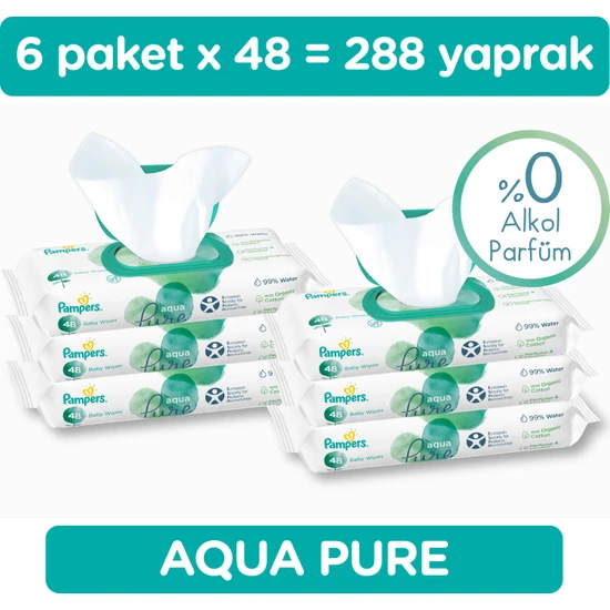 Prima Islak Havlu Mendil Aqua Pure Tekli Paket 48 Yaprak*6 (288 Yaprak)