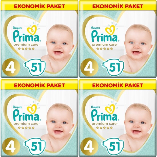 Prima Premium Care 4 Numara 51 x4=204 Adet Bebek Bezi Fiyatı