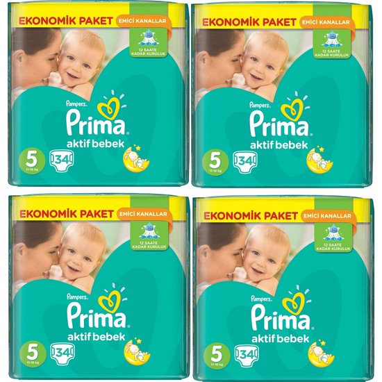 Prima Aktif Bebek Ekonomik Paket 5 Numara 30 x 4=120 Adet Fiyatı