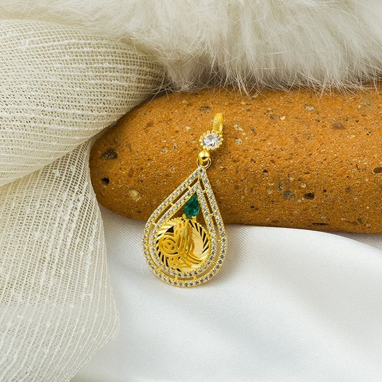 Bilezikci Tuğralı Yeşil Taşlı 14 Ayar Altın Kolye Fiyatı