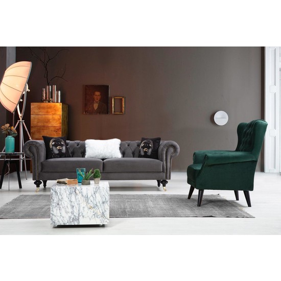 Feyza Mobilya Gold Chester Koltuk Takımı Yeşil Gri Fiyatı