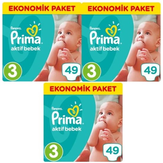 Prima 3 Beden Bebek Bezi Ekonomik Paket 59 kg (3x49) 147 Fiyatı