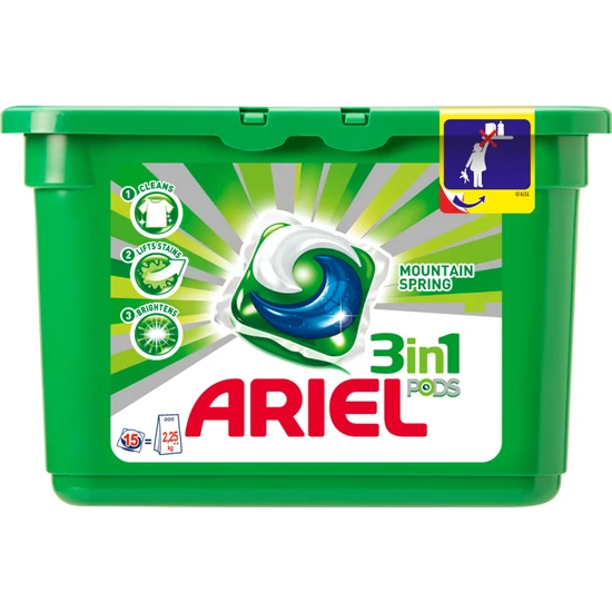 Ariel 3 ü 1 Arada Pods Sıvı Çamaşır Deterjanı Kapsülü Dağ Esintisi 15 Yıkama kk