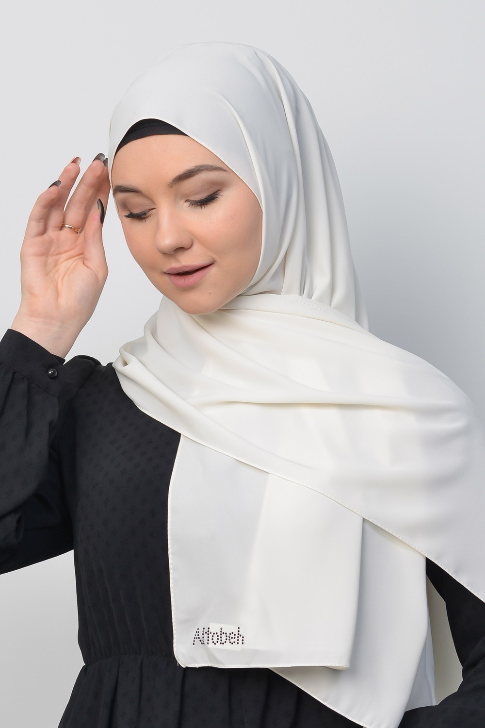 Altobeh Medine İpeği Düz Tesettür Şal-Ekru görsel 2
