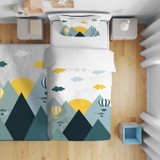Jungle Iskandinav Dağlı Desenli Çocuk Pike Yatak Örtüsü Yastık Kılıflı