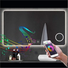 Dnr-Mirror80x120 Cm Bluetoothlu Buğu Yapmayan Makyaj Aynalı Dokunmatik Beyaz Ledli Dikdörtgen Banyo Aynası