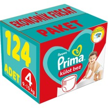 Prima Külot Bebek Bezi Beden:4 (9-15 Kg) Maxi 124 Adet Fırsat Paket