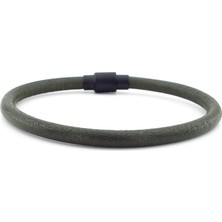 Solfera Haki Yeşil Deri Siyah Klips Erkek Bileklik M024C