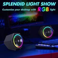 Pc Hoparlörler, USB Bilgisayar Hoparlörler 10 W Stereo Oyun Hoparlör Sistemi ile Renkli LED Aydınlatma Masaüstü Dizüstü (Siyah)