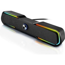 Pc Hoparlörler Bilgisayar Oyun Hoparlörler Kutuları USB Küçük Soundbar Rgb LED Aydınlatma Stereo Hoparlör Sistemi Laptop Masaüstü Smartphone Dizüstü Tv (Siyah) Için Kablolu Hoparlör (Siyah)