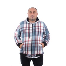 Moc Grande Mavi Kapüşonlu Fermuarlı Cep Sweatshirt Uzun Kol Erkek Büyük Beden Çizgili