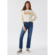 Lee Cooper Melinda Yüksek Bel İspanyol Paça Kesim Geniş Paça Mavi Kadın Jean Pantolon