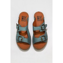Bueno Shoes Mavi Deri Kadın Düz Terlik