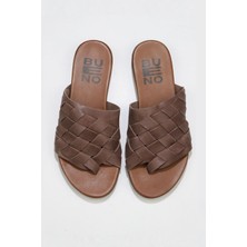 Bueno Shoes Gri Deri Kadın Parmak Arası Terlik