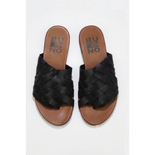 Bueno Shoes Siyah Deri Kadın Parmak Arası Terlik