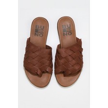 Bueno Shoes Taba Deri Kadın Parmak Arası Terlik