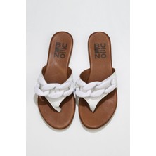 Bueno Shoes Beyaz Deri Kadın Düz Terlik