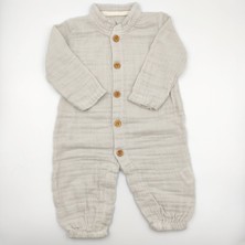 Bebek Star Açık Gri ( Taş Rengi ) Bebek Müslin Tulum %100 Cotton