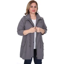 Brendon Kadın Büyük Beden Pamuklu Mevsimlik Trençkot 3019 Gri/grey 21S32003019