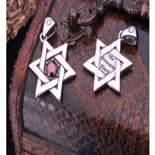 Vikings Titanyum Çelik Kırmızı  Zirkon Taşlı  Jewish Star  Davud Yıldızı Kolye
