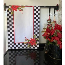 Lilies Atelier Mackenzie Model Damalı Beyaz Yılbaşı Tatil Çiçeği Desen Mutfak Havlusu Luxury Noel Dekor Süsleri