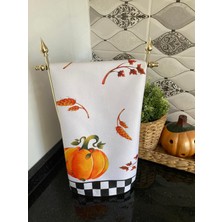 Lilies Atelier Mackenzie Model Damalı Beyaz Kabak Desen Mutfak Havlusu Luxury Sonbahar Dekor