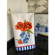 Lilies Atelier Mackenzie Model Damalı Mavi Çiniler Desen Mutfak Havlusu Luxury Dekor Kurulama Bezi