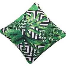 Ju Yaratıcı Tasarım Keten Kırlent Yastık Kılıfı Desenli Yeşil Beyaz